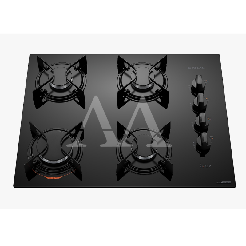 FOGAO  4B ATLAS COOKTOP  UTOP MESA VIDRO ESMALTADO VP GAS PRETO