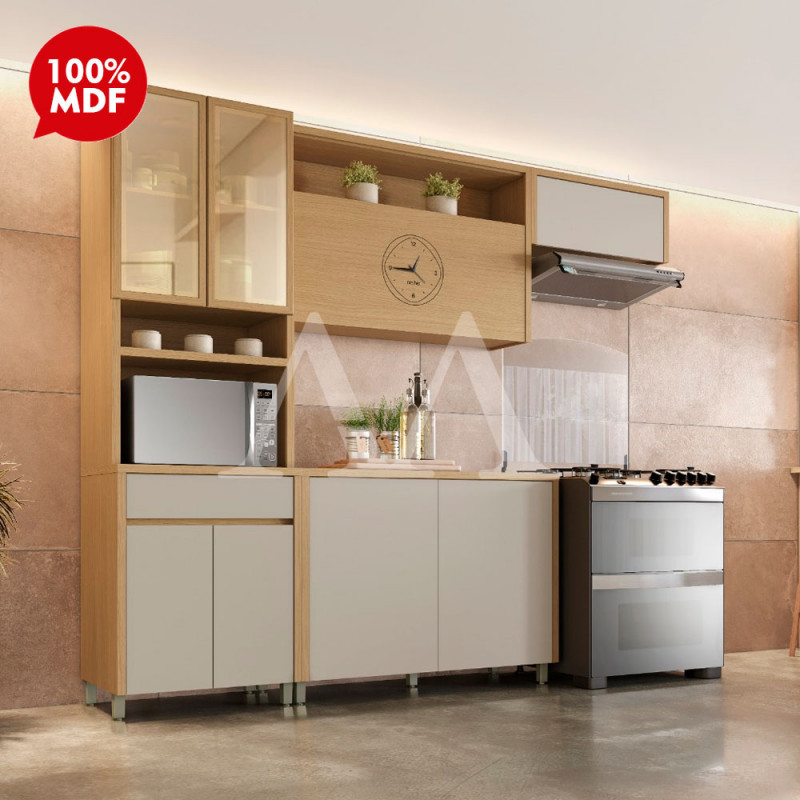 COZINHA NESHER CONDESSA COMPACTA CARVALHO/GREIGE 500985