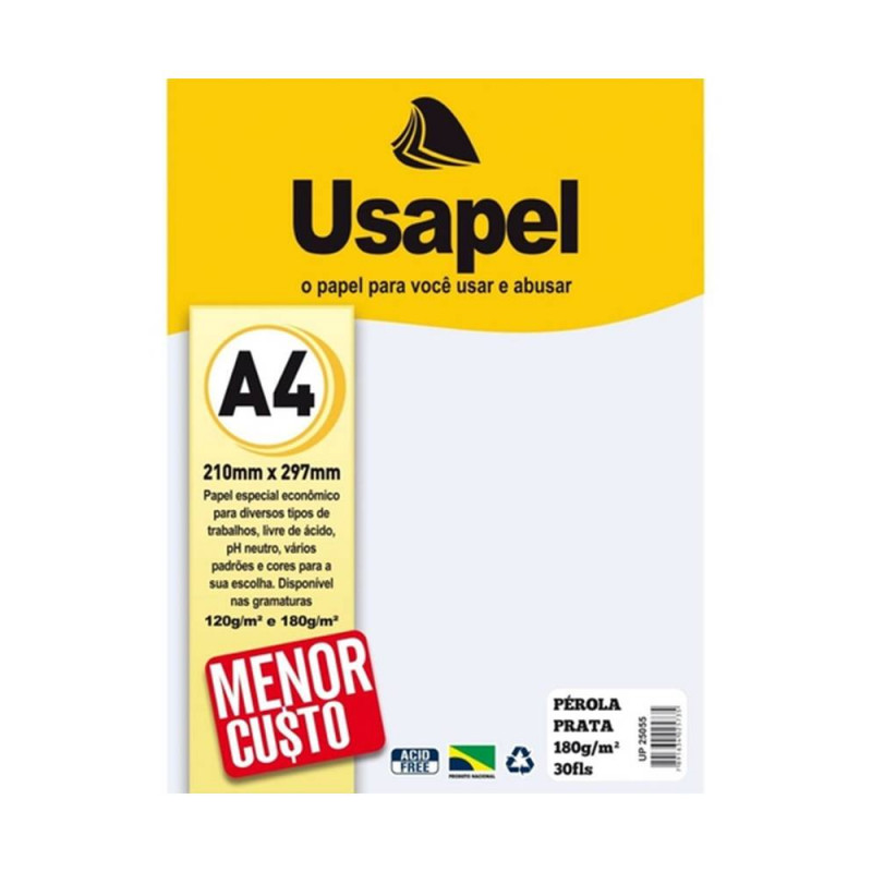 PAPEL PEROLA 180G 30FL A4 25055 - PRATA - UN - USAPEL