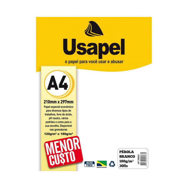 PAPEL PEROLA 180G 30FL A4 25053 - BRANCO - UN - USAPEL