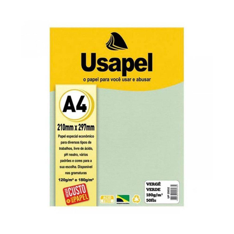 PAPEL VERGE 180G 50FL A4 25032 - VERDE - UN - USAPEL